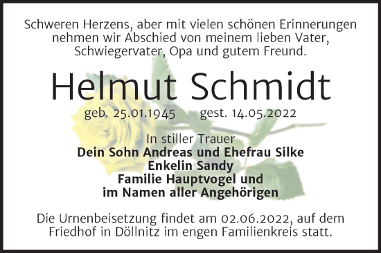 Traueranzeige von Helmut Schmidt von Super Sonntag Merseburg/Querfurt