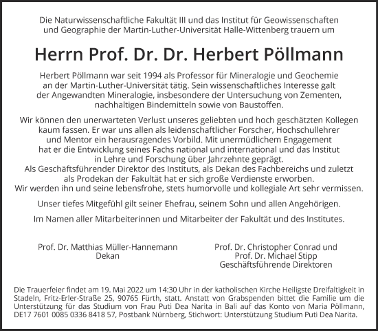 Traueranzeige von Herbert Pöllmann von Mitteldeutsche Zeitung Halle/Saalkreis