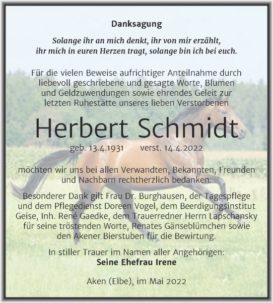 Traueranzeige von Herbert Schmidt von Trauerkombi Köthen