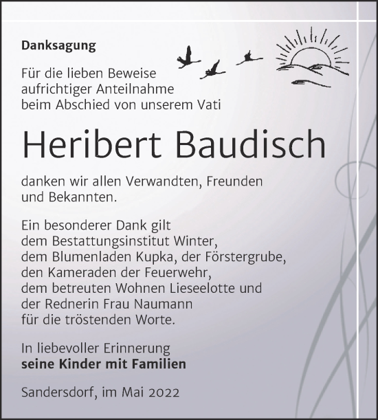 Traueranzeige von Heribert Baudisch von Trauerkombi Bitterfeld