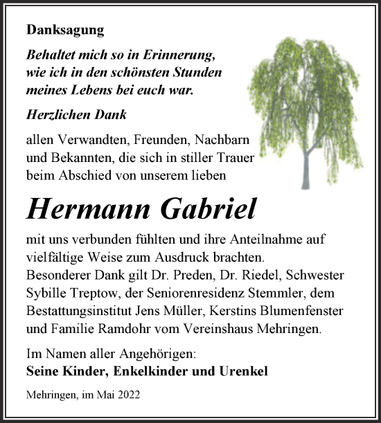Traueranzeige von Hermann Gabriel von Trauerkombi Aschersleben