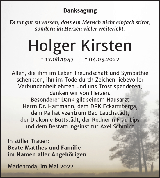 Traueranzeige von Holger Kirsten von Naumburger Tageblatt