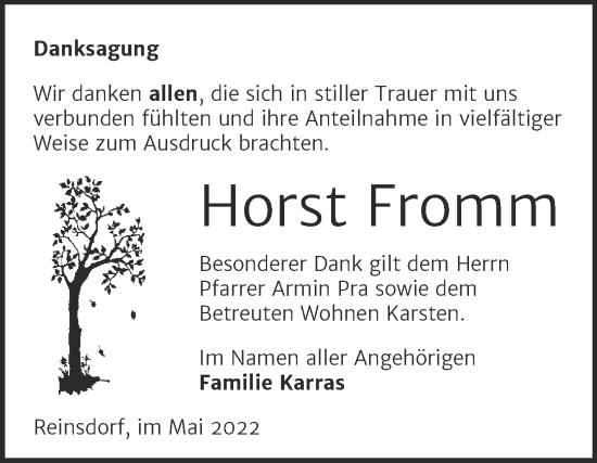 Traueranzeige von Horst Fromm von Trauerkombi Wittenberg