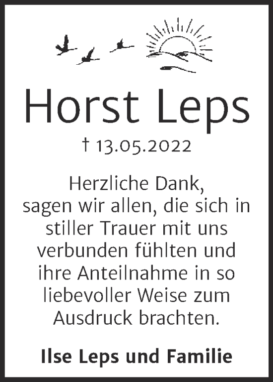 Traueranzeige von Horst Leps von Trauerkombi Wittenberg