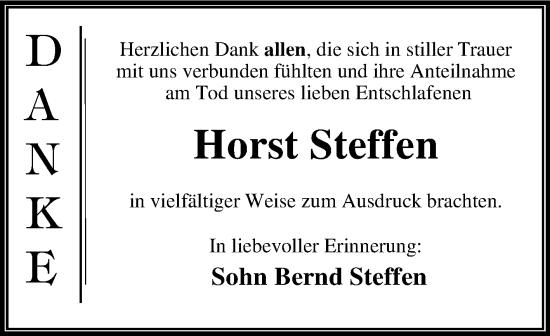 Traueranzeige von Horst Steffen von Trauerkombi Dessau