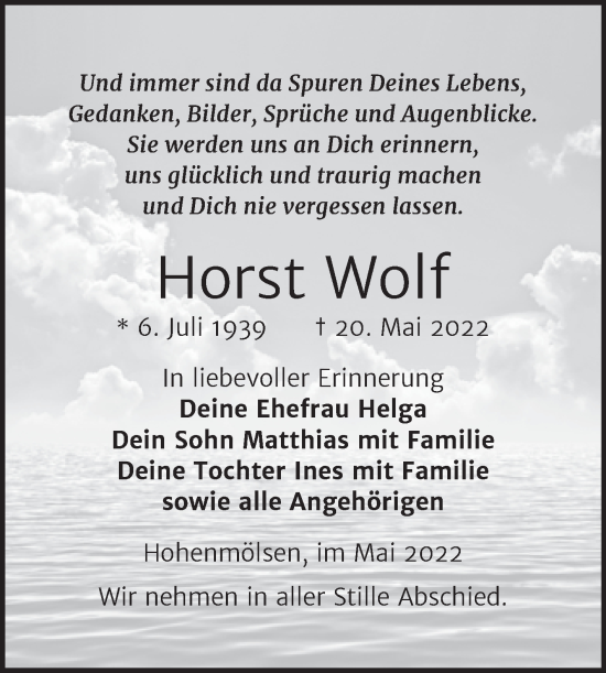 Traueranzeige von Horst Wolf von Trauerkombi Weißenfels
