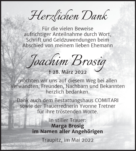 Traueranzeige von Joachim Brosig von Trauerkombi Zeitz