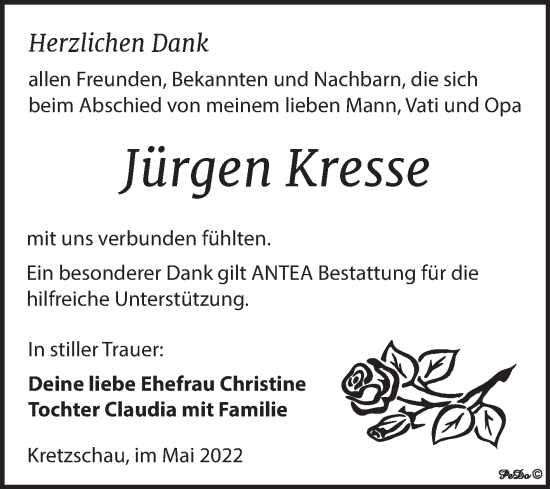 Traueranzeige von Jürgen Kresse von Trauerkombi Zeitz