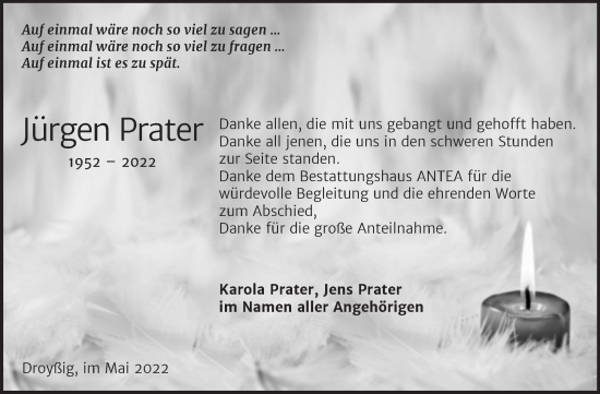 Traueranzeige von Jürgen Prater von Trauerkombi Zeitz