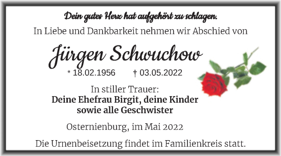 Traueranzeige von Jürgen Schwuchow von Trauerkombi Köthen