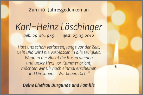 Traueranzeige von Karl-Heinz Löschinger von Trauerkombi Köthen