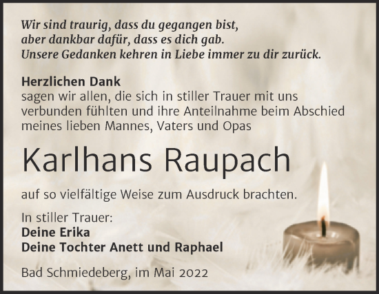 Traueranzeige von Karlhans Raupach von Trauerkombi Wittenberg