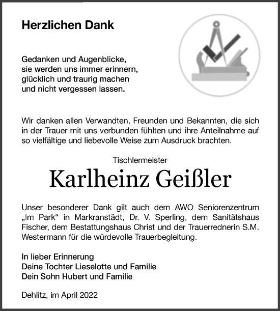 Traueranzeige von Karlheinz Geißler von Trauerkombi Weißenfels