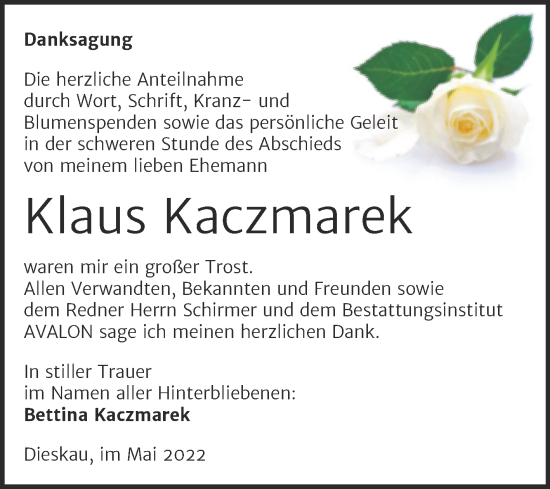 Traueranzeige von Klaus Kaczmarek von Mitteldeutsche Zeitung Halle/Saalkreis
