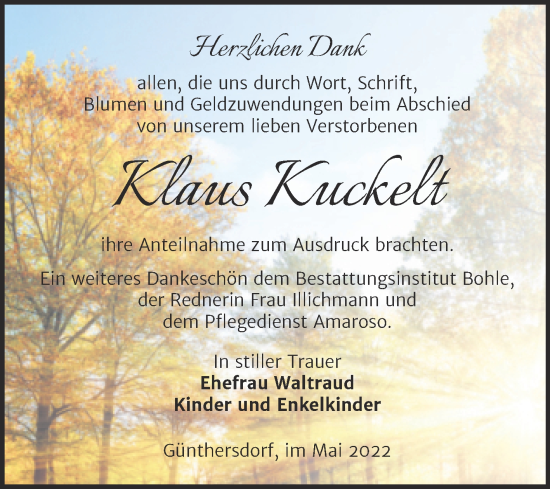Traueranzeige von Klaus Kuckelt von Trauerkombi Merseburg