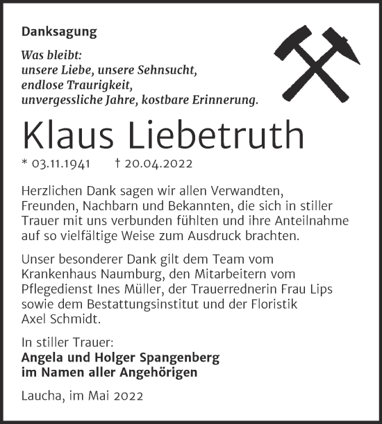 Traueranzeige von Klaus Liebetruth von Wochenspiegel Naumburg/Nebra