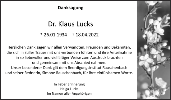 Traueranzeige von Klaus Lucks von Trauerkombi Weißenfels