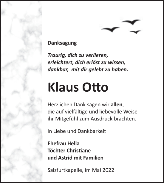 Traueranzeige von Klaus Otto von Trauerkombi Bitterfeld