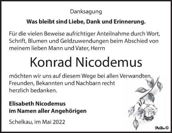 Traueranzeige von Konrad Nicodemus von Trauerkombi Weißenfels