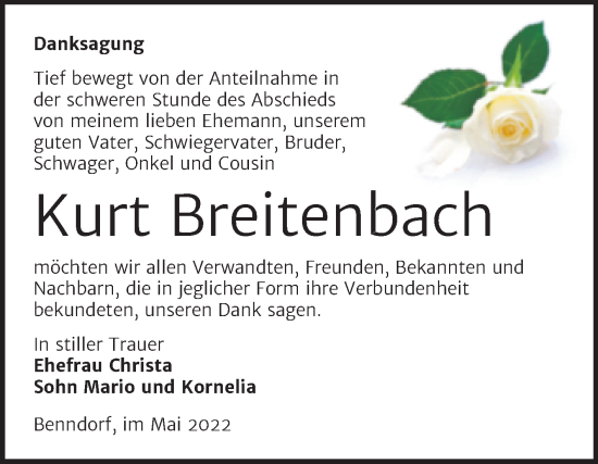 Traueranzeige von Kurt Breitenbach von Trauerkombi Mansfelder Land