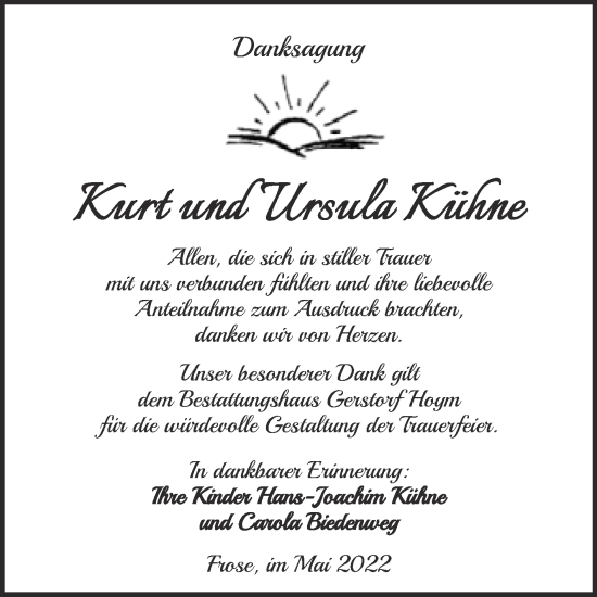 Traueranzeige von Kurt und Ursula Kühne von Trauerkombi Aschersleben