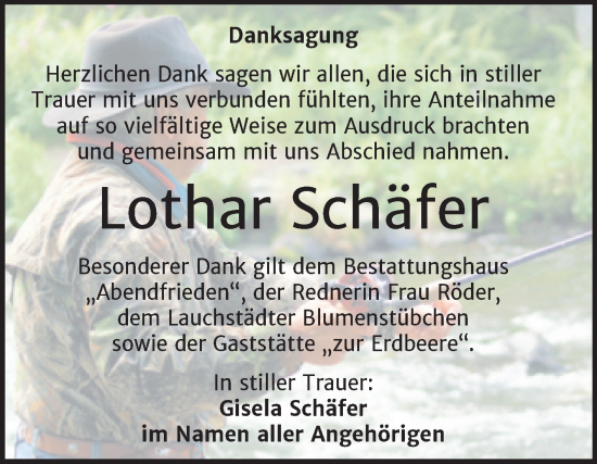 Traueranzeige von Lothar Schäfer von Trauerkombi Merseburg