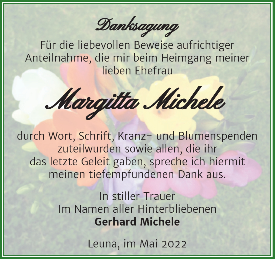 Traueranzeige von Margitta Michele von Trauerkombi Merseburg
