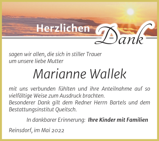 Traueranzeige von Marianne Wallek von Trauerkombi Köthen