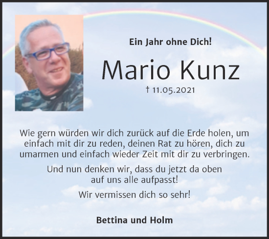 Traueranzeige von Mario Kunz von Trauerkombi Bitterfeld