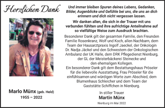 Traueranzeige von Mario Münx von Trauerkombi Bernburg