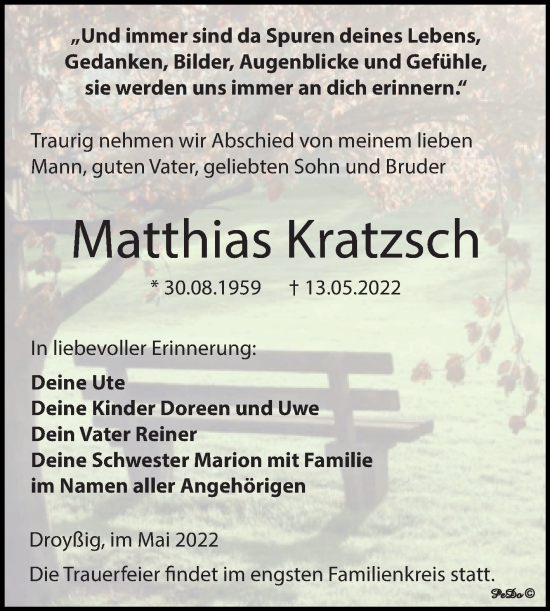 Traueranzeige von Matthias Kratzsch von Trauerkombi Zeitz