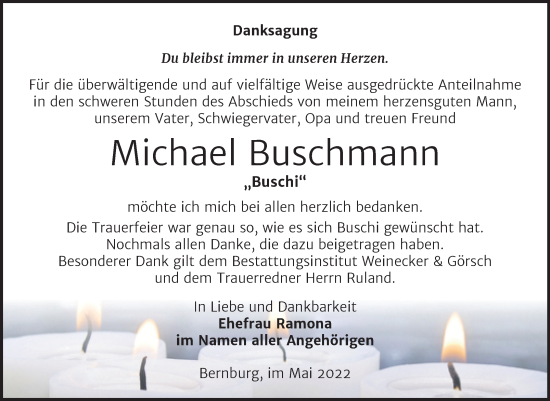 Traueranzeige von Michael Buschmann von Trauerkombi Bernburg