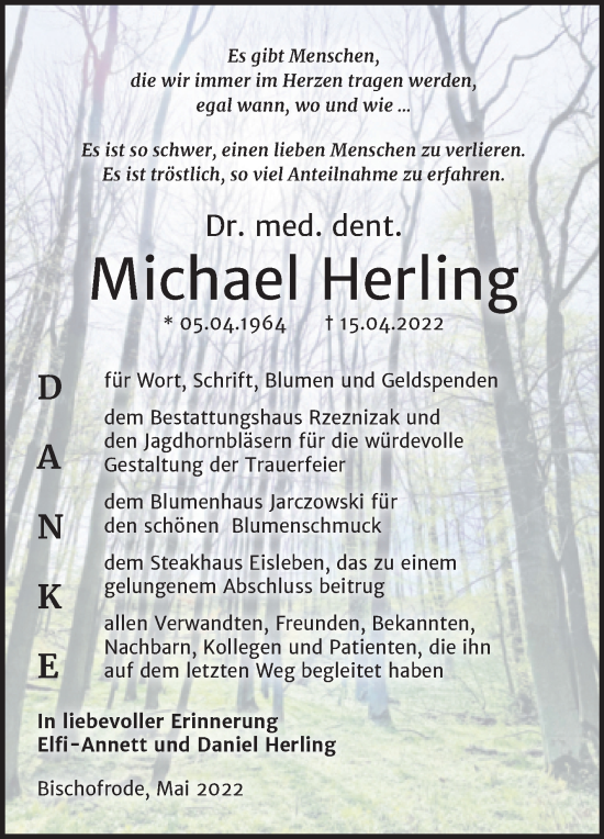 Traueranzeige von Michael Herling von Trauerkombi Mansfelder Land