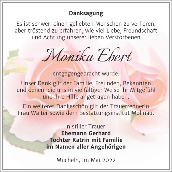 Traueranzeige von Monika Ebert von Trauerkombi Merseburg