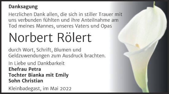 Traueranzeige von Norbert Rölert von Trauerkombi Köthen