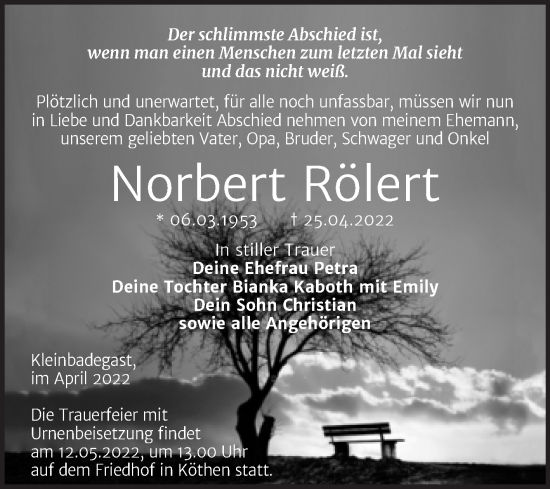 Traueranzeige von Norbert Rölert von Trauerkombi Köthen