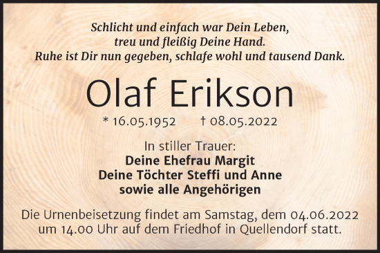 Traueranzeige von Olaf Erikson von Trauerkombi Köthen