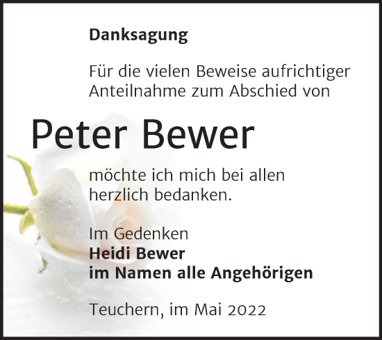 Traueranzeige von Peter Bewer von Trauerkombi Weißenfels