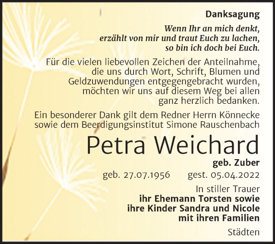 Traueranzeige von Petra Weichard von Wochenspiegel Naumburg/Nebra