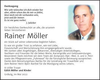 Traueranzeige von Rainer Möller von Trauerkombi Köthen