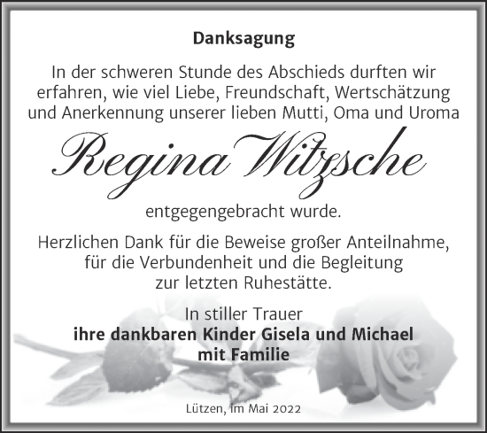Traueranzeige von Regina Witzsche von Trauerkombi Weißenfels
