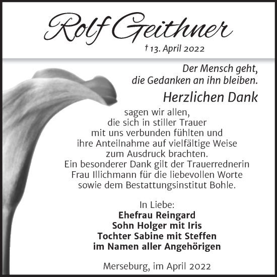 Traueranzeige von Rolf Geithner von Trauerkombi Merseburg