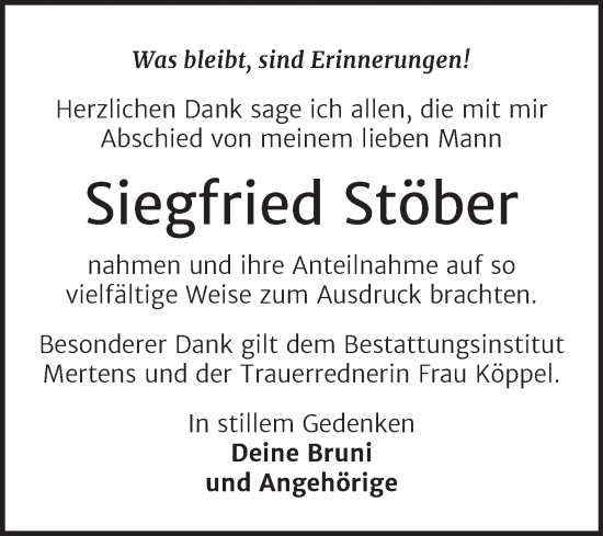 Traueranzeige von Siegfried Stöber von Wochenspiegel Naumburg/Nebra