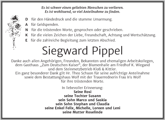 Traueranzeige von Siegward Pippel von Trauerkombi Weißenfels