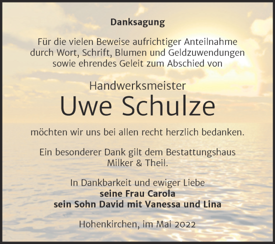 Traueranzeige von Uwe Schulze von Trauerkombi Zeitz