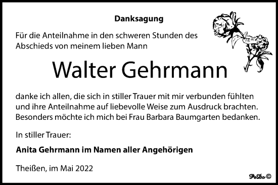 Traueranzeige von Walter Gehrmann von Trauerkombi Zeitz