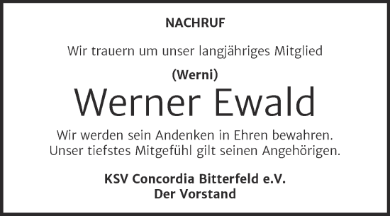 Traueranzeige von Werner Ewald von Trauerkombi Bitterfeld