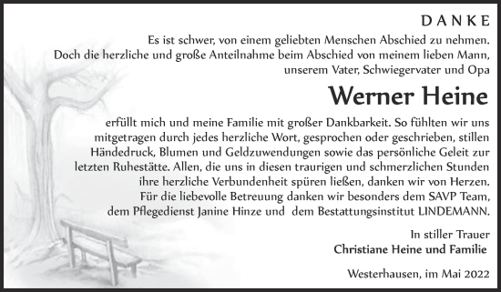 Traueranzeige von Werner Heine von Trauerkombi Quedlinburg