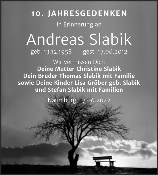 Traueranzeige von Andreas Slabik von Naumburger Tageblatt