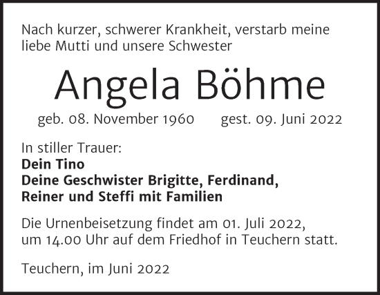 Traueranzeige von Angela Böhme von Trauerkombi Weißenfels